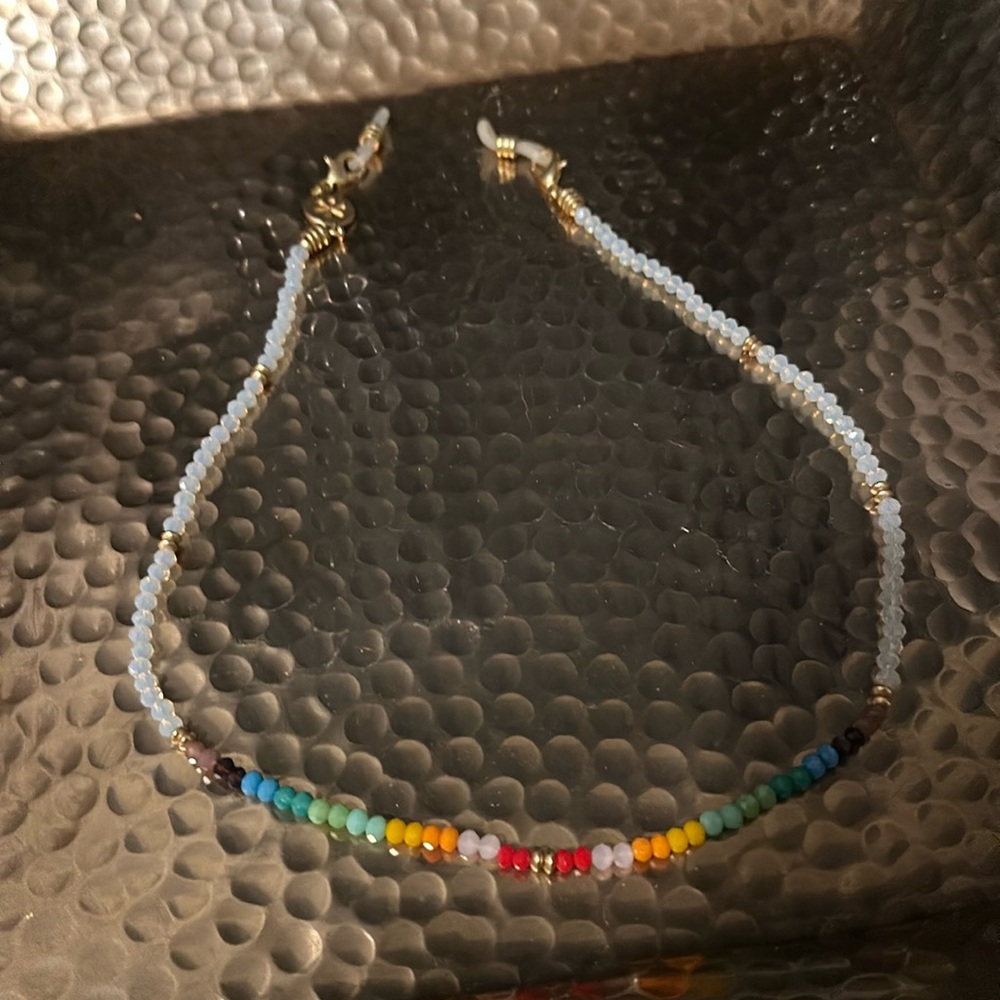 Erin Condren Eyeglass or Mask Holder. Colorful glass beads, rubber loops.